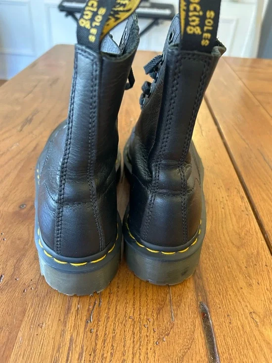 Dr. Martens Black Leather Lace-Up Boots with Yellow Stitching - Picture 7 of 10